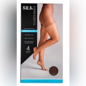 Sheer High-Waist Control Top Hosiery - Coffee Bean - 4 Pair